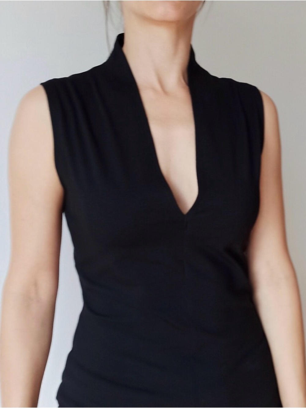 Code Woman Black Sleeveless V-Neck Heavy Jersey Top